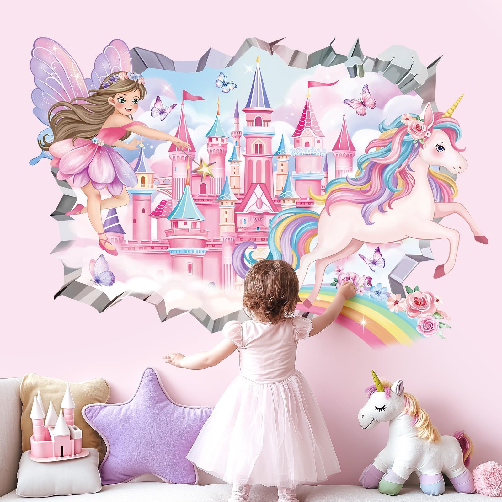 Stickers fée fille 3D repositionnables pour masquer les imperfections d'un mur