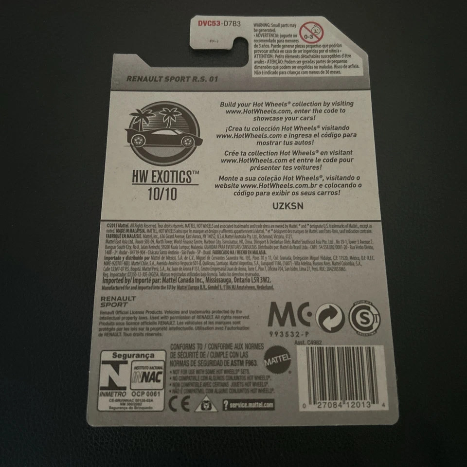 HOT WHEELS RENAULT SPORT R.S. 01 2017 EXOTICS SERIES RED LONG CARD - Image 2 of 2