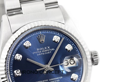 Mens Rolex Datejust 18K White Gold & Stainless Steel Blue Diamond Dial Watch - 第 3/9 張圖片