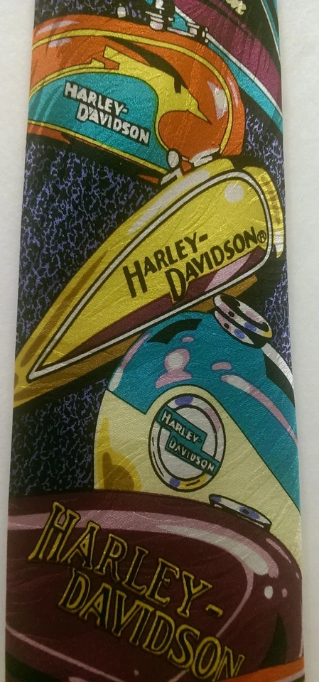 Corbata de seda deportiva vintage Harley Davidson "tanques" colorida motocicleta años noventa Foto 2 de 4