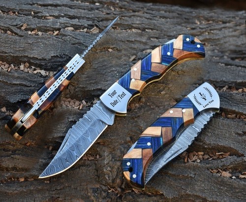 Custom handemade damascus steel folding knife with fast free dhl shiping - Picture 2 of 10