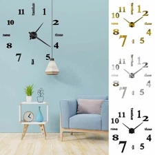Modern DIY Large Wall Clock 3D Mirror Surface Sticker Home Office Room Decor Set