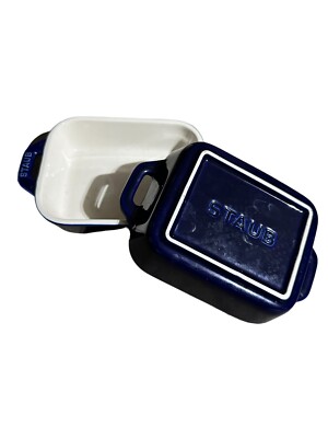 STAUB Stoneware Rectangular Baking Dish Dark Blue Set Of 2 OBO