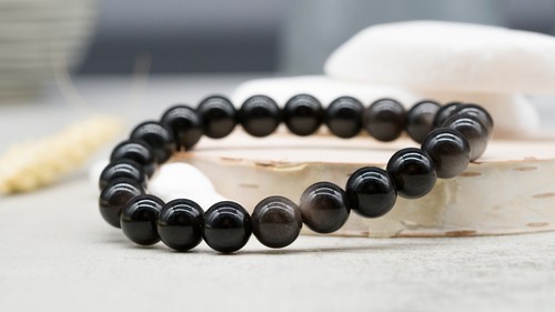 Silver Obsidian Crystal Bracelet Healing Protection Beads Black Jewelry Gift - Picture 5 of 7