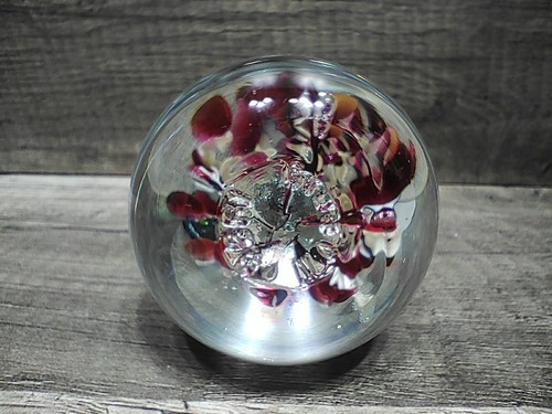 Gibson 1996 Signed Fuscia Ruby White Flowers Paper Weight Art Glass NICE!! - Picture 6 of 8