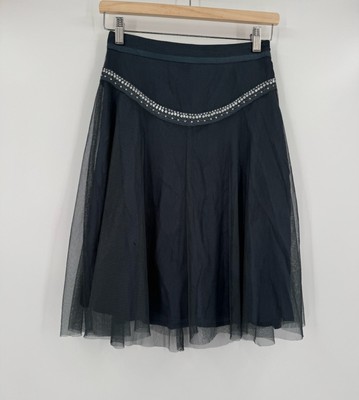 Noa Noa Womens Gray Tulle Sequin Side Zip A Line Skirt Sz XS