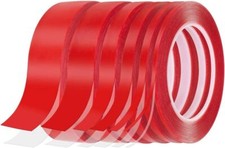 Double Sided Super Sticky Clear Tape Red Strong 5m Craft DIY Roll 3 4 6 12 25mm