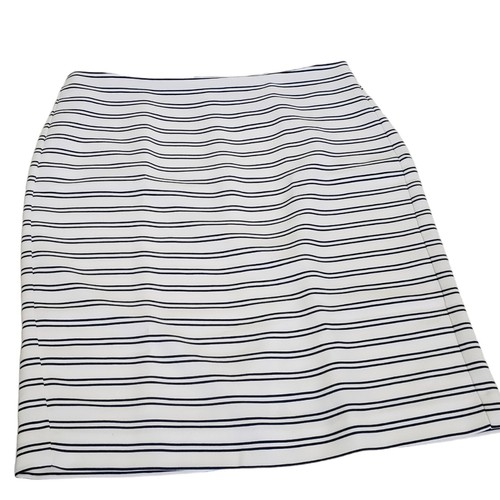 Banana Republic Skirt Womens 10 Petite White w Blue Stripes Lined Invisible Zip - Picture 16 of 16