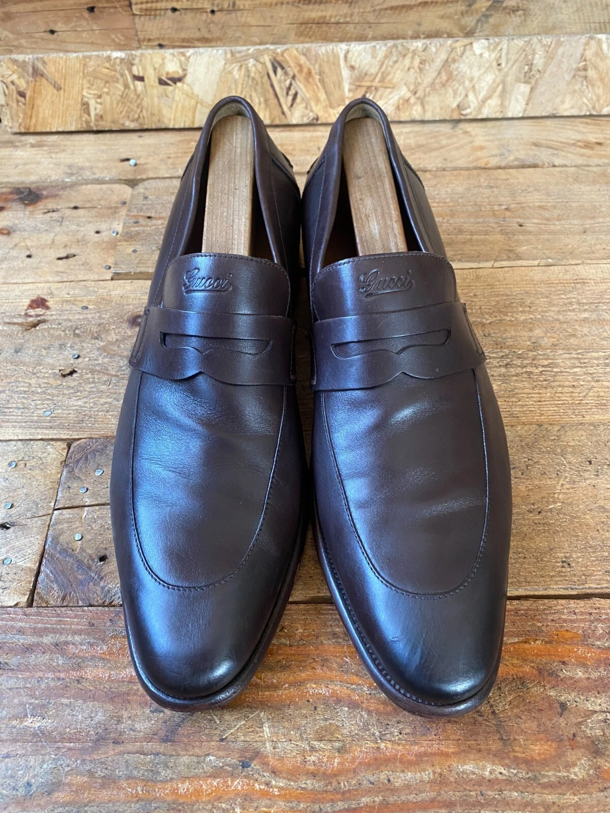 Mocassins Gucci logo Jordan Penny, chaussures habillées marron UK 10D US11