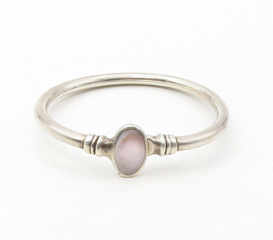 KABANA 925 Silver  Vintage Shiny Pink Mother Of Pearl Bangle Bracelet  BT6594 Foto 2 de 4