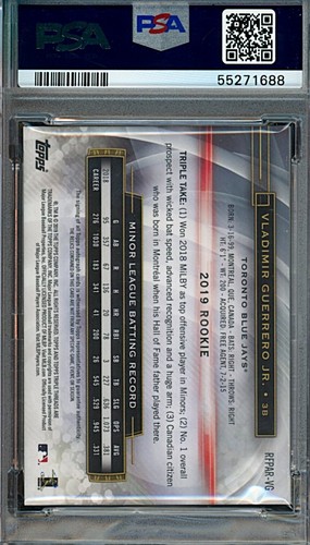 2019 Topps Triple Threads #VG Vladimir Guerrero Jr. Rookie Patch Auto /75 PSA 10 - Bild 2 von 2