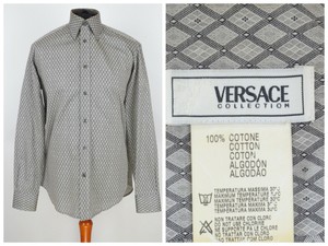 Mens-Versace-Collection-Long-Sleeve-Shirt-Grey-Print-Size-40-15-3-4