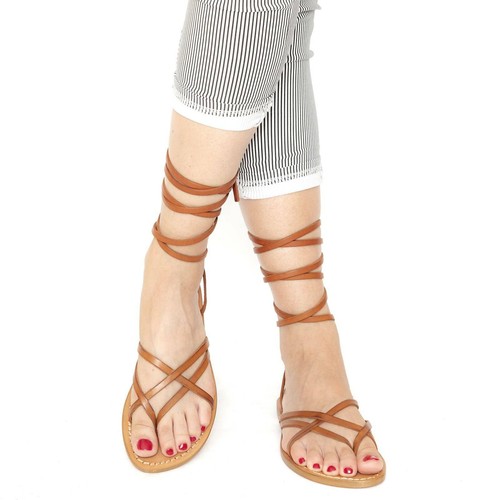 Flat strappy sandals in real leather brown cuir ivory white Handmade in Italy - Picture 8 of 13