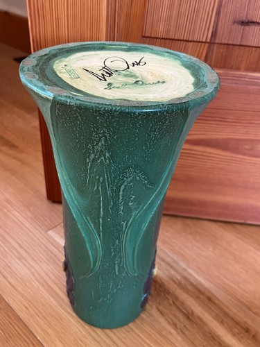 Large Scott Draves Signed Door Pottery Yummy Green Flared Pottery Vase w Dark - Picture 10 of 12