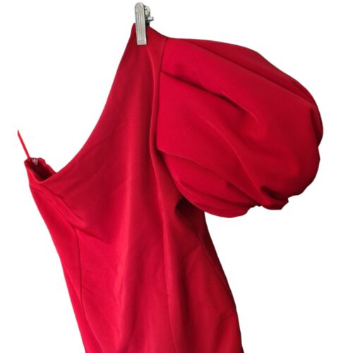 AQUA Women's One Shoulder Dramatic Puff Sleeve Red Dress Size UK 10 - Picture 3 of 4