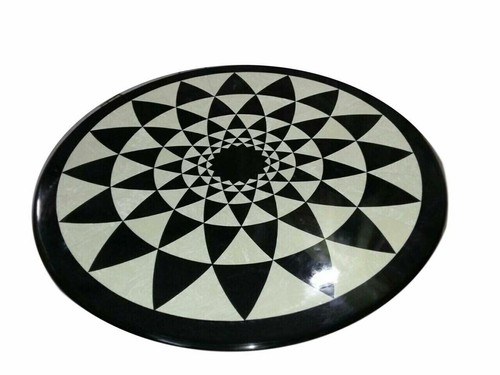 3' round black marble table top center coffee decor inlay malachite antique - Picture 3 of 5