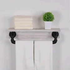 Industrial Pipe Shelf,Rustic Wall Shelf with Towel Bar,20" Farmhouse Towel bar