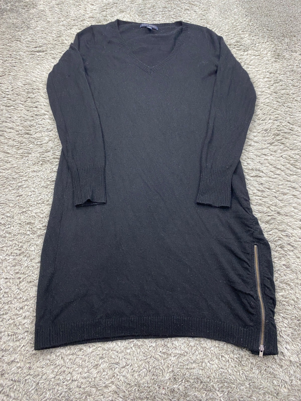 Banana Republic Womens Medium Black Merino Wool V-Neck Sweater Dress