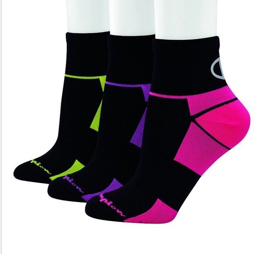 Champion Ankle Socks 3 Pair Women's 5-9 Black Multicolor w Logo Compression Arch - Picture 2 of 11