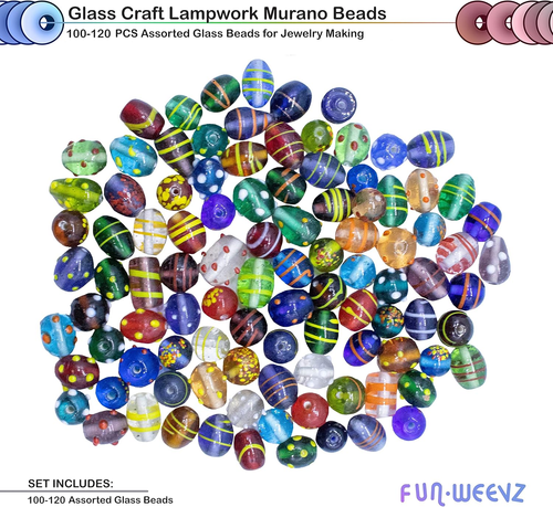 Fun-Weevz 100 Assorted Glass Beads for Jewelry Making Adults, Bulk Glass Beads - Picture 4 of 10