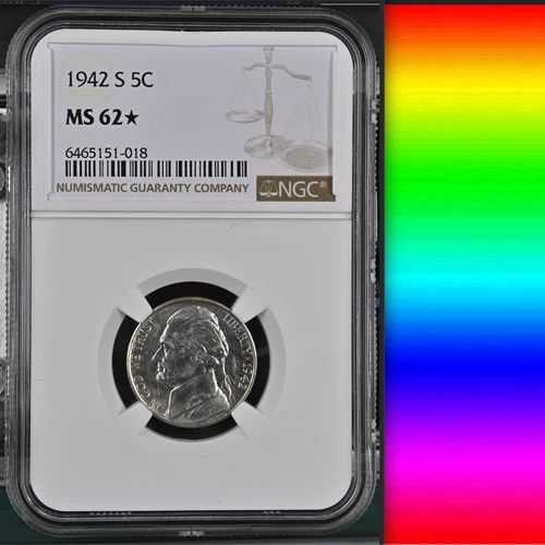 1942-S NGC MS62* STAR* Branch Mint PROOF? PL? Silver Wartime Jefferson Nickel 5c