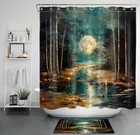 Moon Over Ocean and Jungle in Forest Shower Curtain Bathroom Accessories Set
