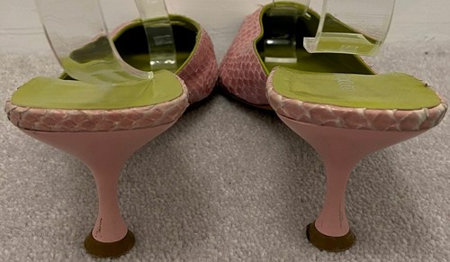 Zapatos mules SERGIO ROSSI de cuero rosa verde sin cordones punta cuadrada tacón de gatito 39 - Imagen 7 de 8