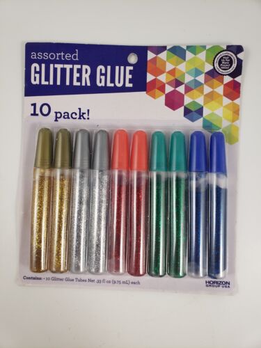 Glitter Glue 10 Pack Horizon Group Assorted 0.33 oz Each Tube 10 Pack