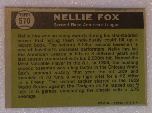 Collectible 1961 Topps Nellie Fox "Sporting News AL All-Star" Card (#570) - Picture 2 of 2