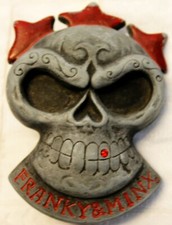 Franky and Minx Gray Skull Belt Buckle Red Stars Rhinestone Tooth Skeleton Head
