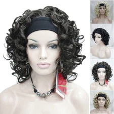 New Ladies wig shot curly Black/Brown /blonde 3/4 with headband Wigs+wig cap