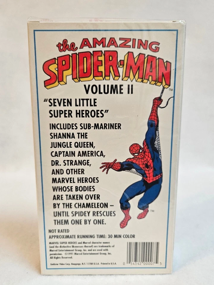 The Amazing Spider-Man VHS Marvel Super Heroes Volume 2 Goldstar Video - SEALED - Image 2 of 2