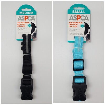 ASPCA LED Dog Collar Adjustable 1'' Wide Neck Sizes Small ~Blue or Medium ~Black