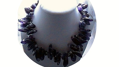 AMETHYST PENDANT CHUNKY STYLE tooth tumblers HUGE* 16" COLLAR STYLE Genuine! - Picture 3 of 9