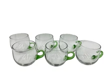 Vintage Sussmuth? Glass Punch Cups w/ Green Handle - Set of 6
