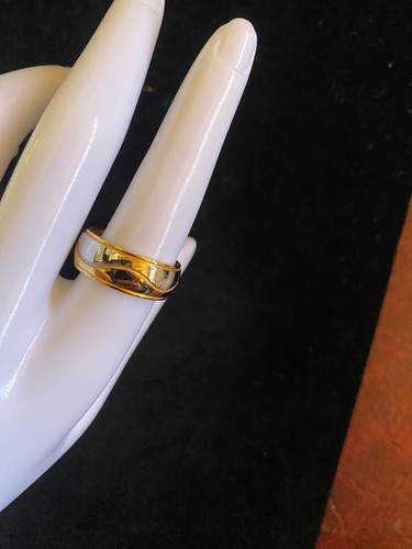 Ring, Stainless Steel, Ring Band, Gold, and Silver Plate, Wave Design 7.5 - Picture 7 of 15