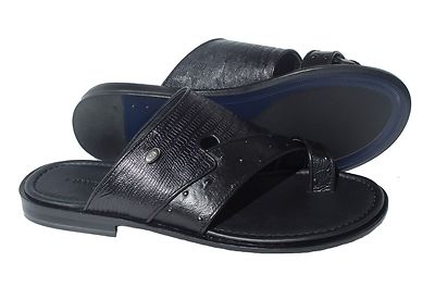 Giampieronicola 5005 Mens black print leather push- in- toe sandals