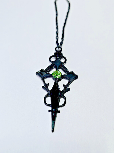 Collar Colgante Cruz Steampunk Negra Vidrio Uranio y Negro Vintage Checo Verde UV - Imagen 5 de 18