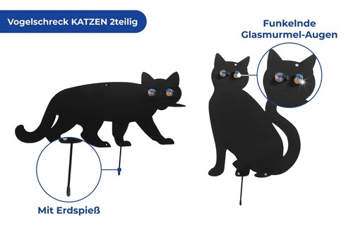 MAXIMEX Vogel Schreck KATZEN Motiv 2er Set Abwehr Scheuche Garten Funkel Augen - Bild 3 von 4