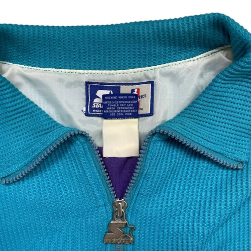 VTG 90s NBA CHARLOTTE HORNETS STARTER HALF ZIP WAFFLE SWEATSHIRT TEAL SIZE L - Picture 6 of 7