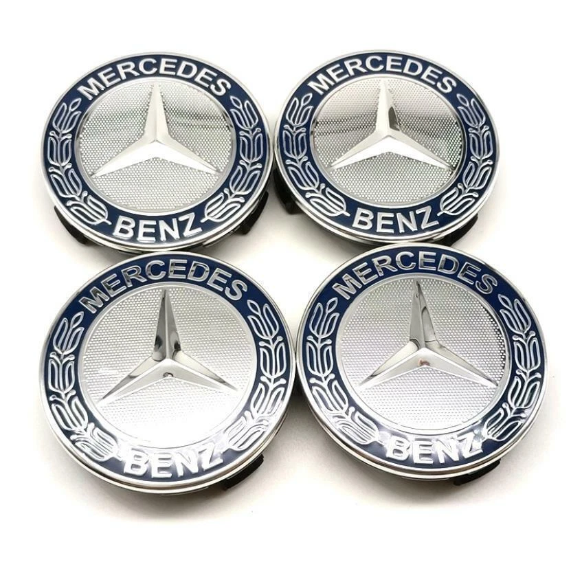 4x 75mm  Mercedes-Benz Nabendeckel Nabenkappen Felgendeckel Marine/Chrom - Bild 1 von 1