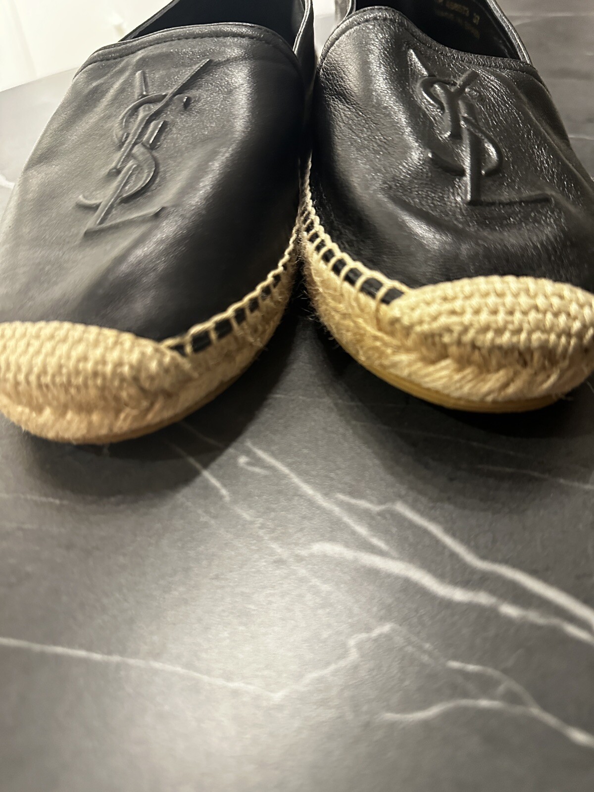 Espadrillas SAINT LAURENT YSL logo piatto in pelle nera taglia 7 37