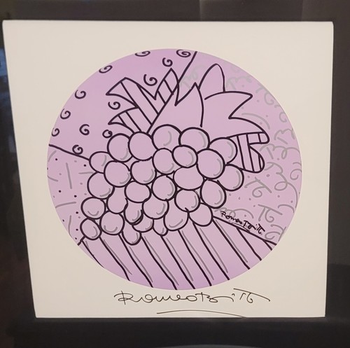 ROMERO BRITTO Hand & Plate Signed "PURPLE GRAPES" Large Serigraph 30x30 Framed - Picture 17 of 17