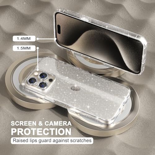 Compatible for iPhone 15 Pro Max Case, Women Cute Clear Glitter Glitter Clear - Picture 5 of 7