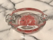 Joe St Clair Art Glass Ashtray Paperweight Pink Flowers Controlled Bubbles EUC