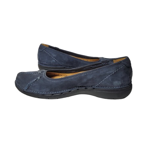Clarks Unstructured Leather Ballet Flats Women 6.5M Blue Round Toe Slip On Shoes - Picture 3 of 15