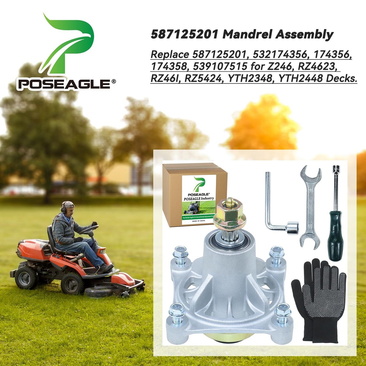 Pre-Greased 587125201 Mandrel Assembly Replace Husqvarna 587125201