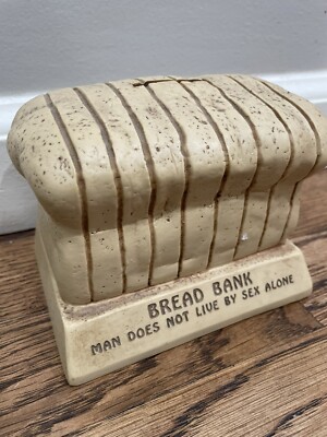 Vintage Piggy Bank Paula 1974 Bread Bank Man Does Not Live By Sex Alone Made USA
