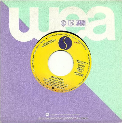 Madonna Papa Don't Preach Vinyl Promo 1986 Spanien Schallplatte selten 7" 45RPM 928636-7