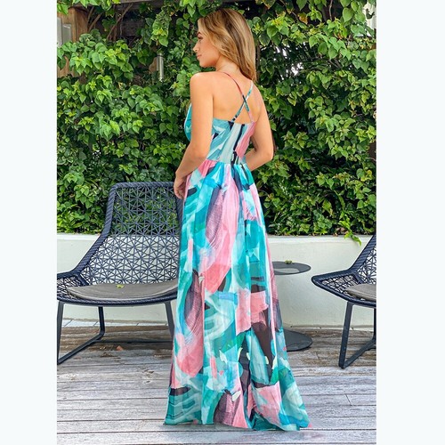 Women Dresses Floral Spaghetti Strap V Neck Boho Long Maxi Dress Summer Sundress - Picture 11 of 54